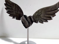 Silver Sheen Obsidian Heart Wing Carving With Stand