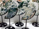 5 Pieces Large Geode Green & Pink Moss Agate Moon With Stand