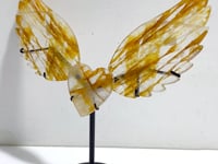 Golden Hematoid Quartz Heart Wing Carving With Stand Fire Quartz