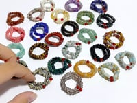 24 Types Crystal Beaded Rings Wholesale Moss Agate Chevron Amethyst Red Jasper