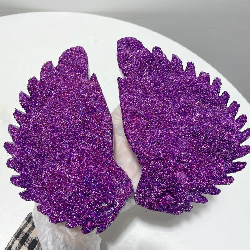 Purple Aura Quartz Cluster Angel Wing Carving With Stand - Wholesale Crystals