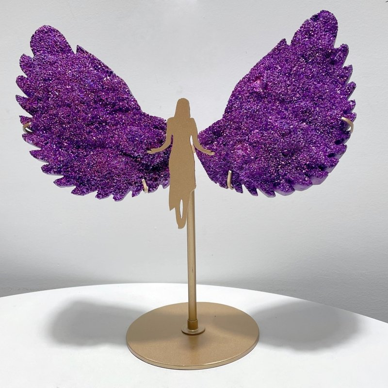 Purple Aura Quartz Cluster Angel Wing Carving With Stand - Wholesale Crystals