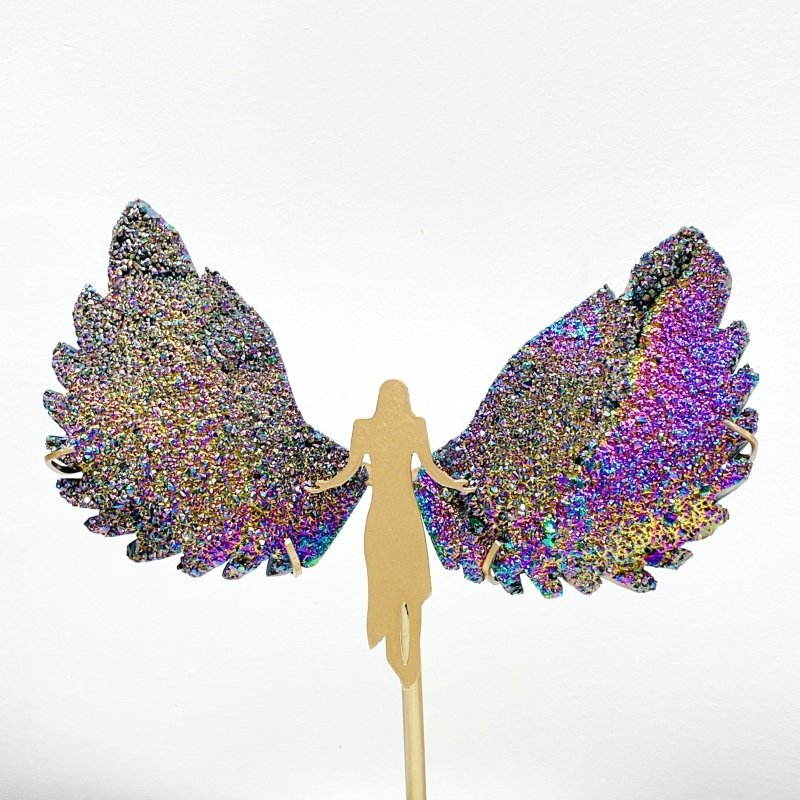 Purple Aura Quartz Cluster Angel Wing Carving With Stand - Wholesale Crystals