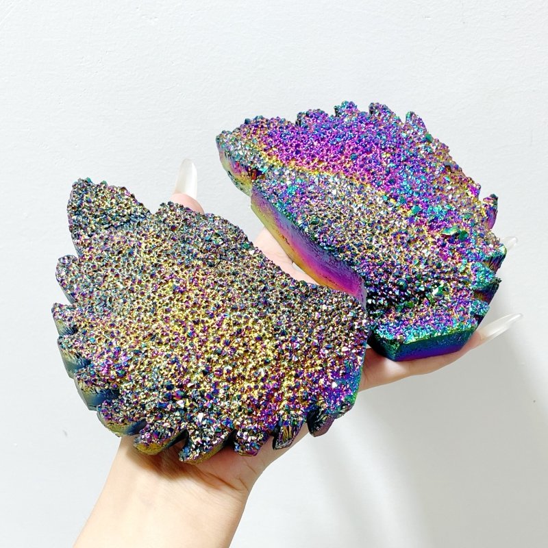 Purple Aura Quartz Cluster Angel Wing Carving With Stand - Wholesale Crystals