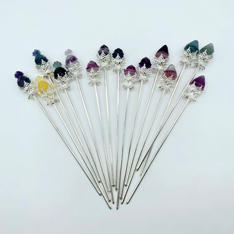 Rainbow Fluorite Fruit Hairpin Carving Wholesale - Wholesale Crystals