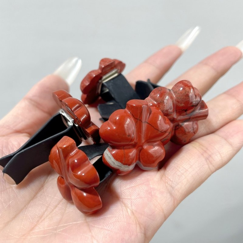 Red Jasper Four Leaf Clover Car Air Vent Clips Crystal Wholesale Car Accessories - Wholesale Crystals