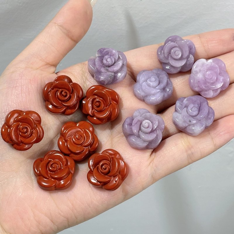 Rose Flower Carving Red Jasper and Lepidolite - Wholesale Crystals