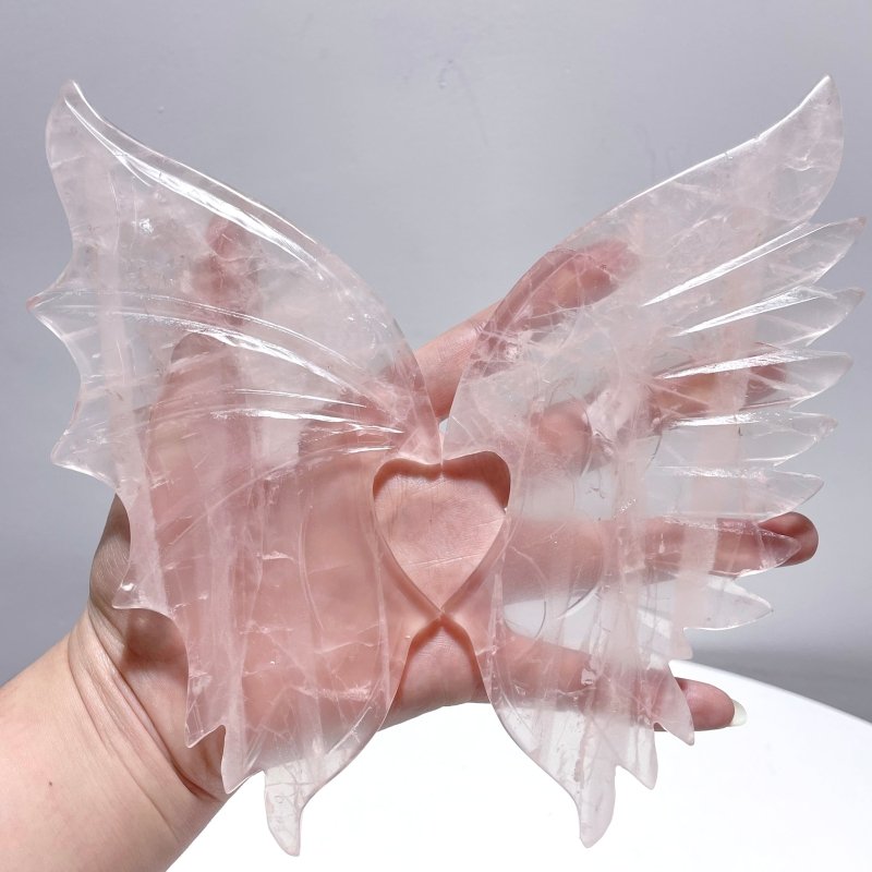 Rose Quartz Demon And Angel Wing Carving With Stand - Wholesale Crystals