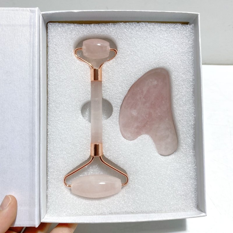 Rose Quartz Roller and Gua Sha A Set Wholesale Stunning Box Set Perfect for Gift - Wholesale Crystals