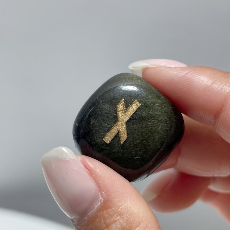 Rune Stones Set Engraved Gold Sheen Obsidian Crystal Wholesale - Wholesale Crystals