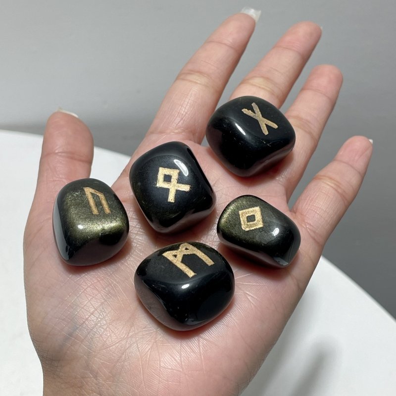 Rune Stones Set Engraved Gold Sheen Obsidian Crystal Wholesale - Wholesale Crystals