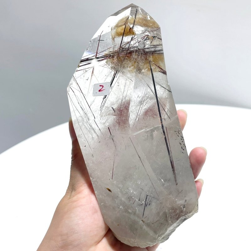 Rutile Mixed Garden Quartz Raw Bottom Point With Stand - Wholesale Crystals