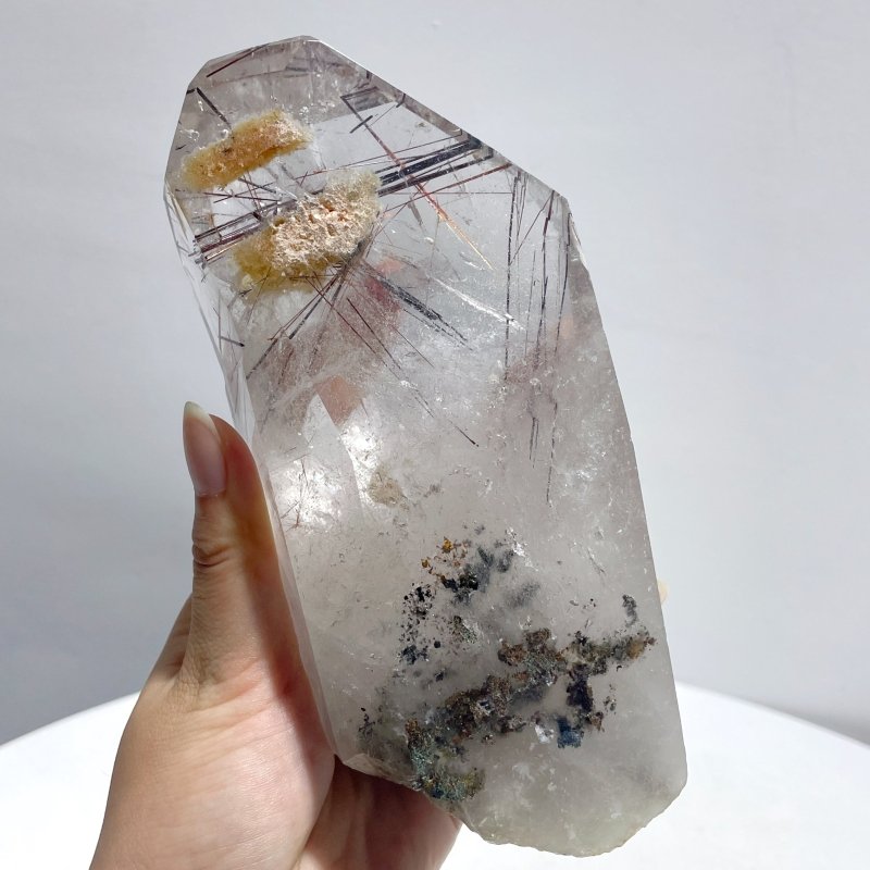 Rutile Mixed Garden Quartz Raw Bottom Point With Stand - Wholesale Crystals