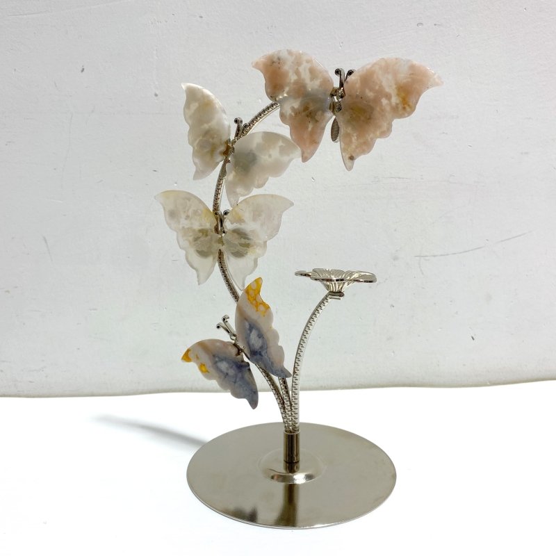 Sakura Flower Agate Butterfly Flower Carving With Stand Wholesale - Wholesale Crystals