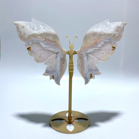 Sakura Flower Agate Butterfly Wing Carving With Stand - Wholesale Crystals