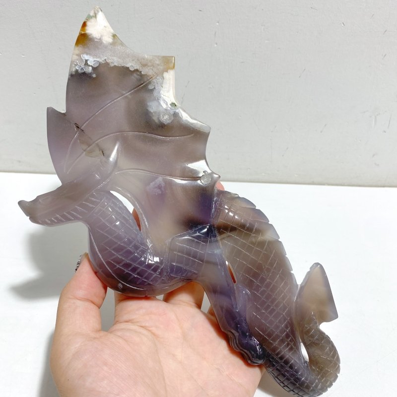 Sakura Flower Agate Flying Dragon Carving With Stand -Wholesale Crystals