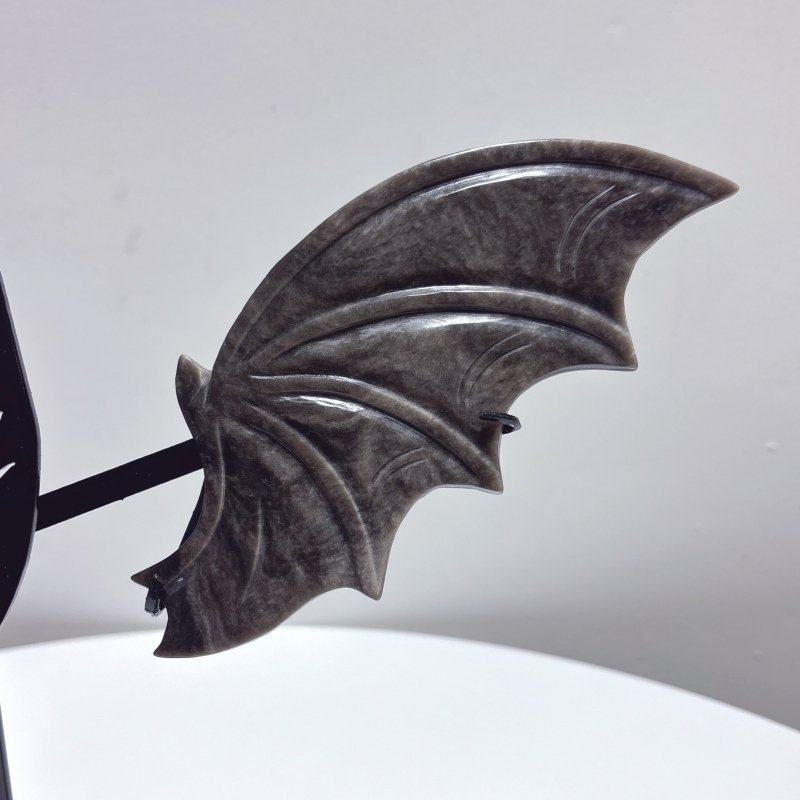 Silver Sheen Obsidian Bat Wing With Stand - Wholesale Crystals