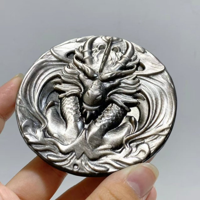 Silver Sheen Obsidian Dragon Head Carving Wholesale -Wholesale Crystals