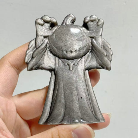 Silver Sheen Obsidian Halloween Pumpkin Ghost Carving Wholesale -Wholesale Crystals