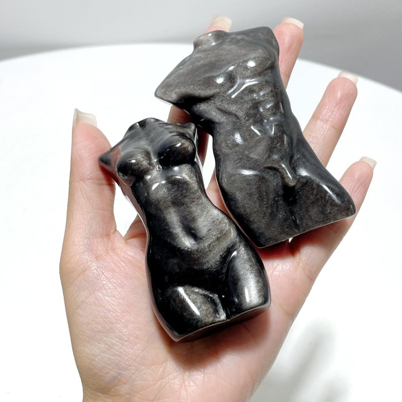 Silver Sheen Obsidian Men And Women Model Body Goddess Carving Wholesale - Wholesale Crystals