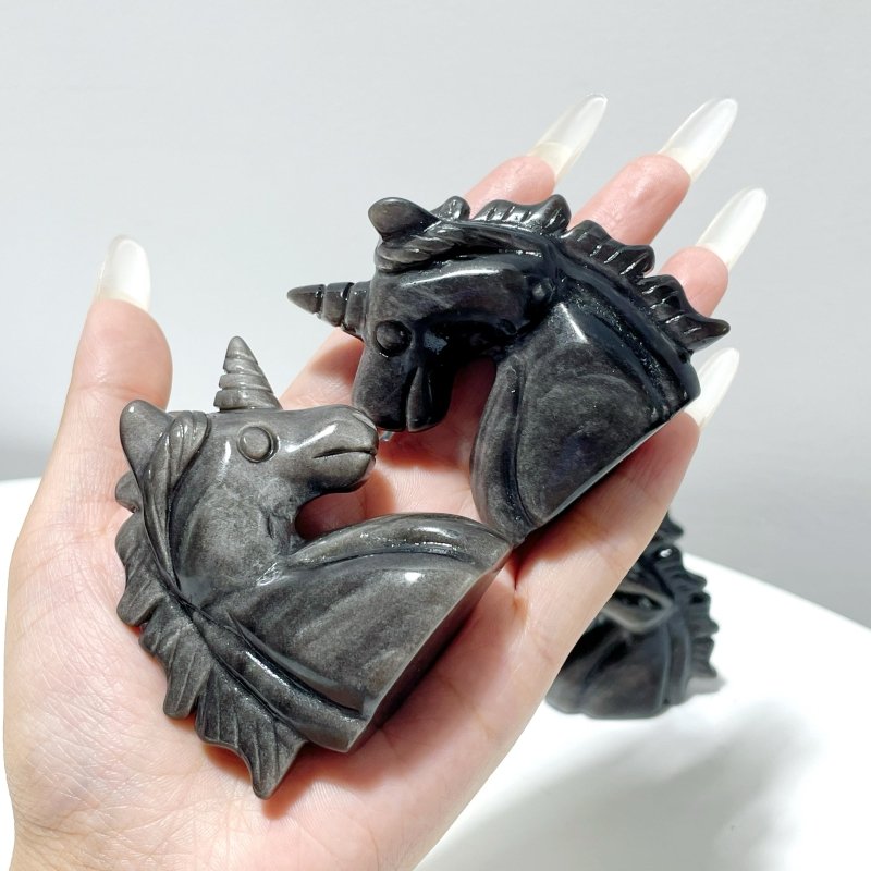 Silver Sheen Obsidian Unicorn Carving Wholesale - Wholesale Crystals