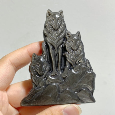 Silver Sheen Obsidian Wolf Carving Wholesale -Wholesale Crystals