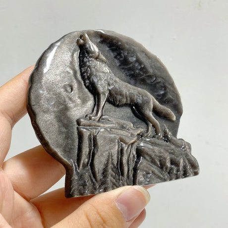 Silver Sheen Obsidian Wolf Carving Wholesale -Wholesale Crystals