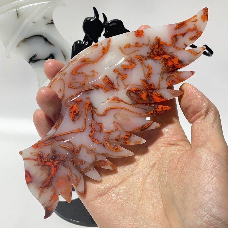 Smelting Agate Demon And Angel Wing Carving With Stand -Wholesale Crystals
