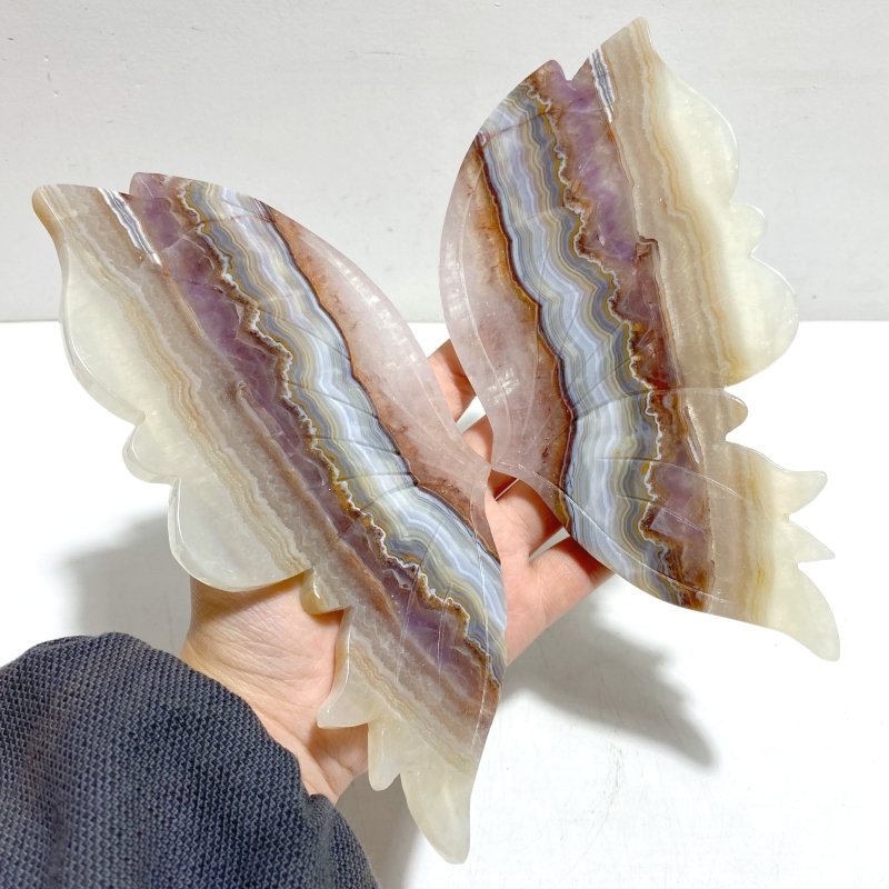 Stripe Agate Mixed Amethyst Butterfly Wing Carving With Stand - Wholesale Crystals