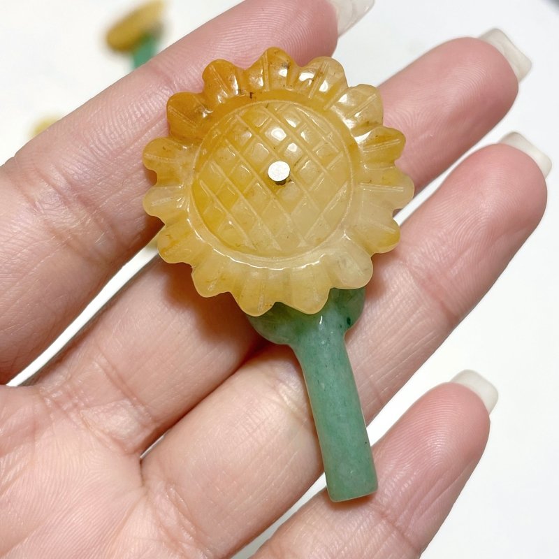 Sunflower - shaped Yellow Jade And Green Aventurine Leaf Carving Wholesale - Wholesale Crystals