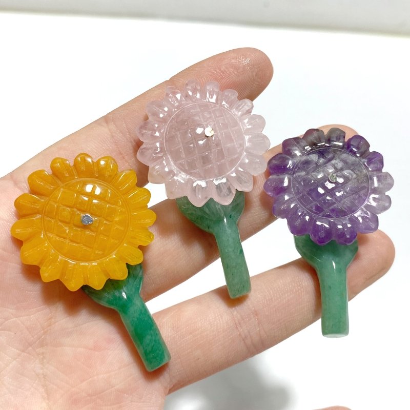 Sunflower - shaped Yellow Jade And Green Aventurine Leaf Carving Wholesale - Wholesale Crystals