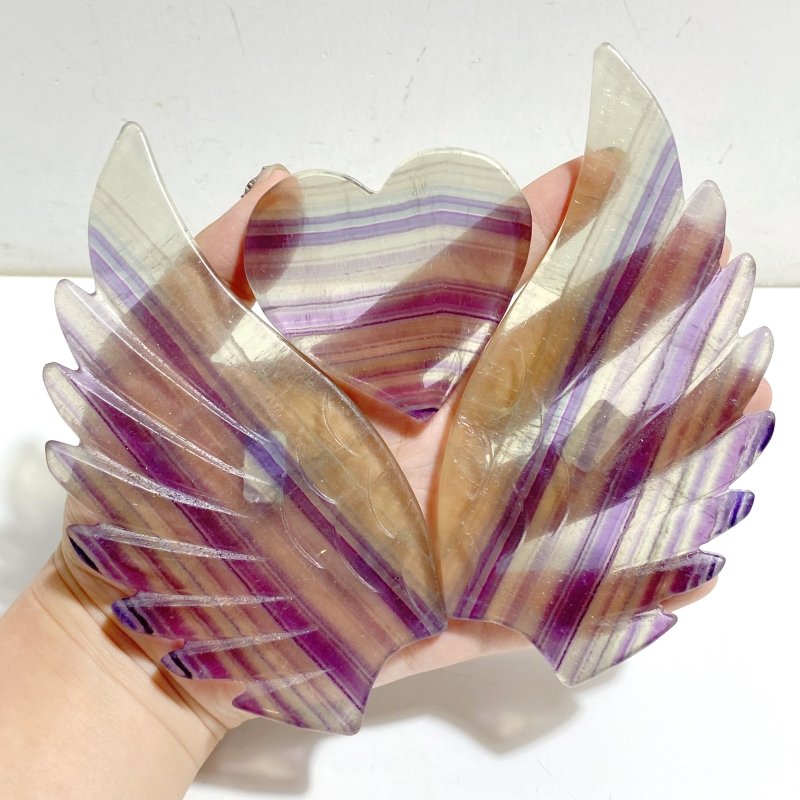 Symmetrical Fluorite Heart Wing Carving With Stand -Wholesale Crystals