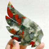 Unique Africa Blood Stone Heart Wing Carving With Stand -Wholesale Crystals