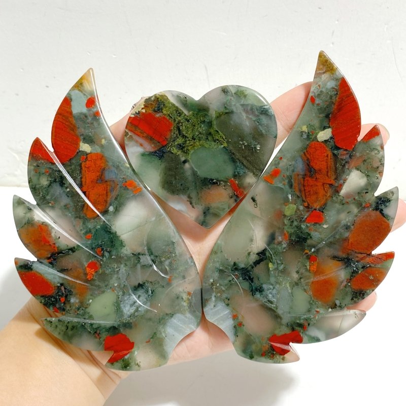 Unique Africa Blood Stone Heart Wing Carving With Stand -Wholesale Crystals