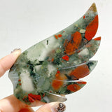Unique Africa Blood Stone Heart Wing Carving With Stand -Wholesale Crystals