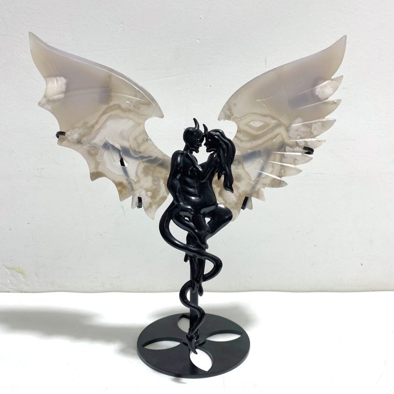 Unique Agate Demon And Angel Wing Carving With Stand - Wholesale Crystals