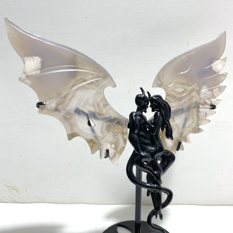 Unique Agate Demon And Angel Wing Carving With Stand - Wholesale Crystals