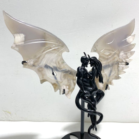 Unique Agate Demon And Angel Wing Carving With Stand - Wholesale Crystals