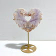 Unique Amethyst Mixed Sakura Agate Heart Carving With Stand - Wholesale Crystals