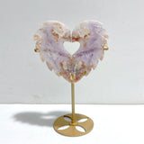 Unique Amethyst Mixed Sakura Agate Heart Carving With Stand - Wholesale Crystals