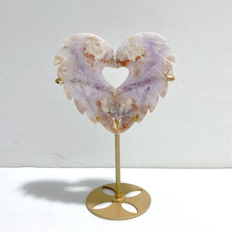 Unique Amethyst Mixed Sakura Agate Heart Carving With Stand - Wholesale Crystals