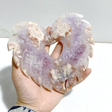 Unique Amethyst Mixed Sakura Agate Heart Carving With Stand - Wholesale Crystals