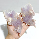 Unique Amethyst Mixed Sakura Flower Agate Butterfly Wing Carving With Stand - Wholesale Crystals