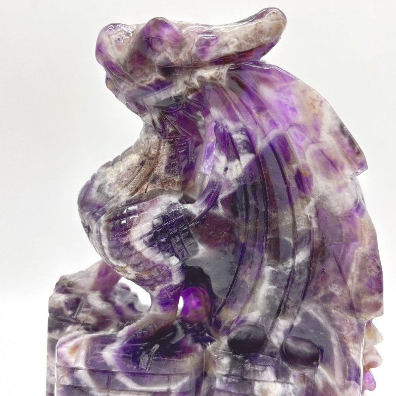 Unique Chevron Amethyst Dragon Castle Carving - Wholesale Crystals