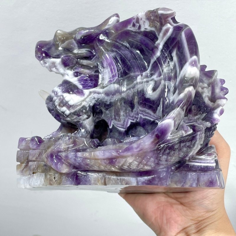 Unique Chevron Amethyst Dragon Castle Carving - Wholesale Crystals