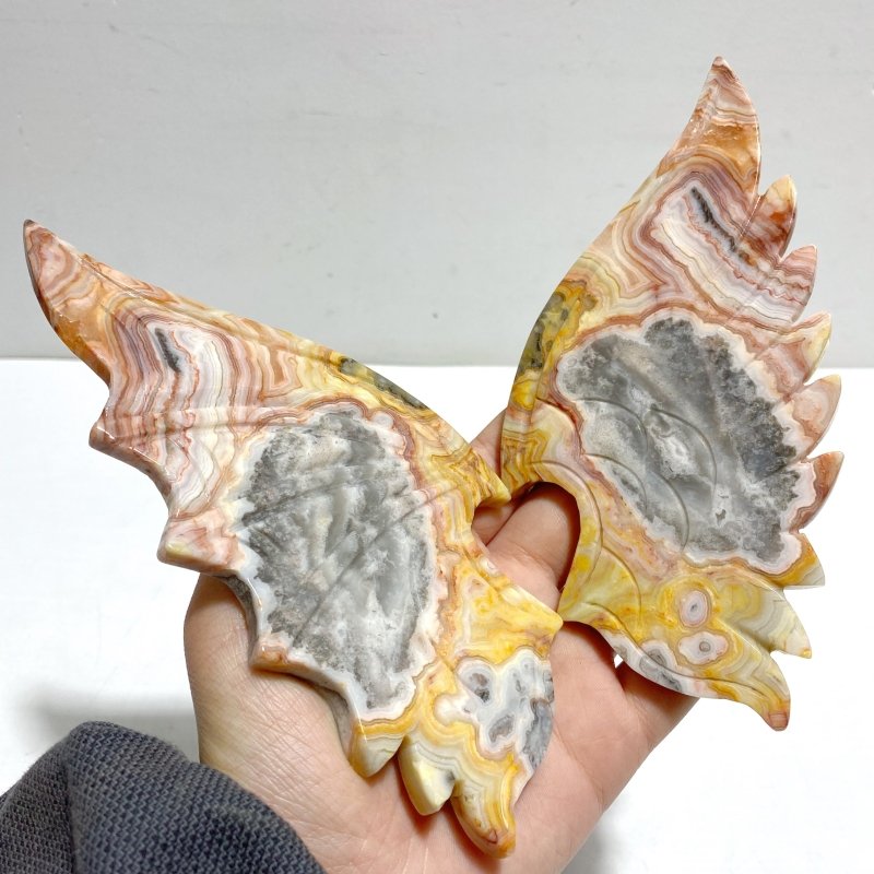 Unique Crazy Agate Demon And Angel Wing Carving With Stand - Wholesale Crystals
