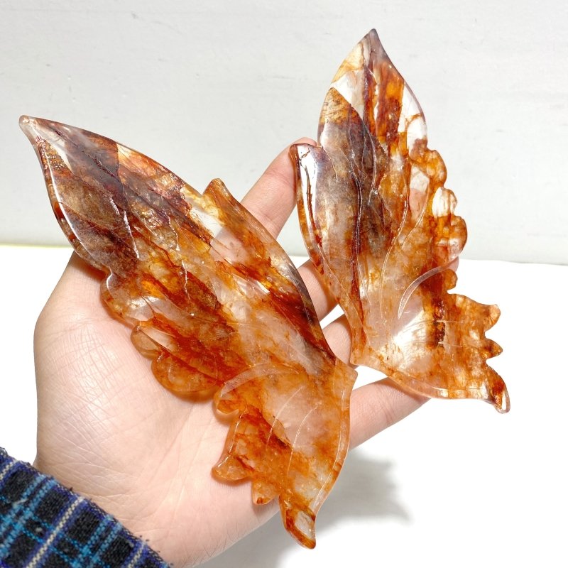 Unique Fire Quartz Butterfly Wing Carving With Stand - Wholesale Crystals