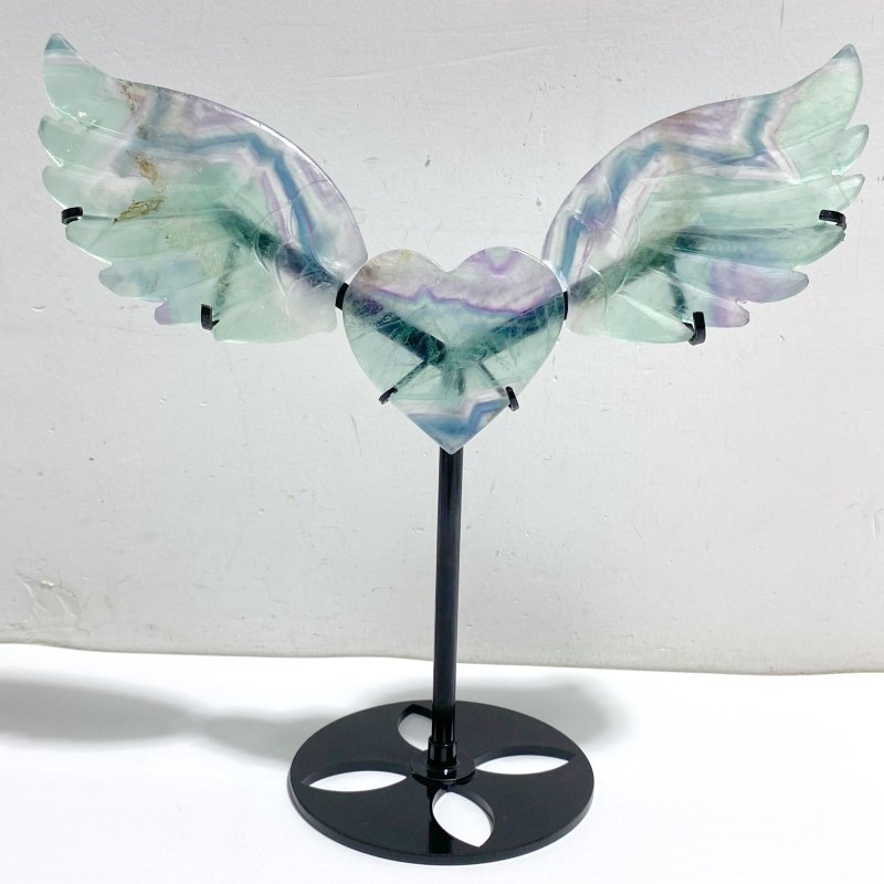 Unique Fluorite Heart Wing Carving With Stand -Wholesale Crystals