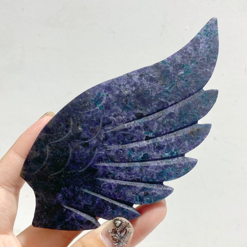 Unique Fluorite Mixed Blue Apatite Heart Wing Carving With Stand -Wholesale Crystals
