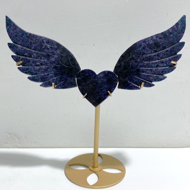 Unique Fluorite Mixed Blue Apatite Heart Wing Carving With Stand -Wholesale Crystals